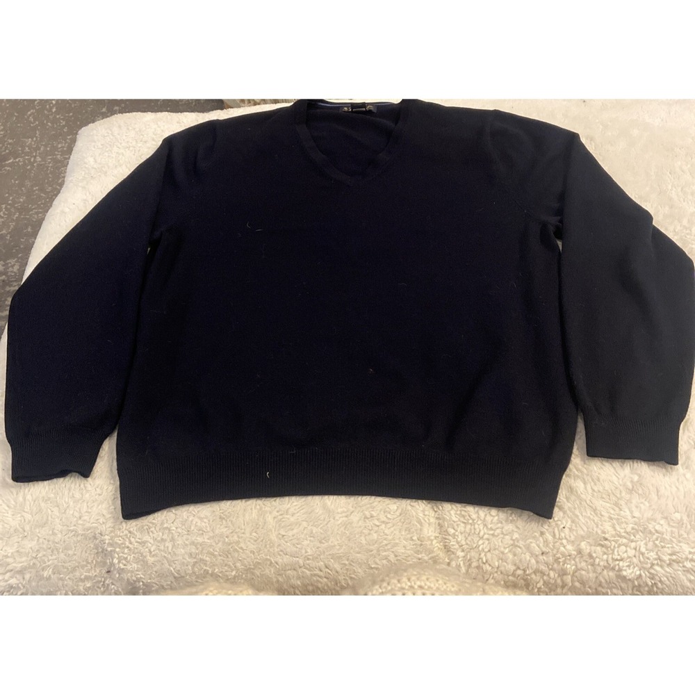 Brooks Brothers Extra Fine Italian Merino Wool Sweater Mens Large V Neck Navy